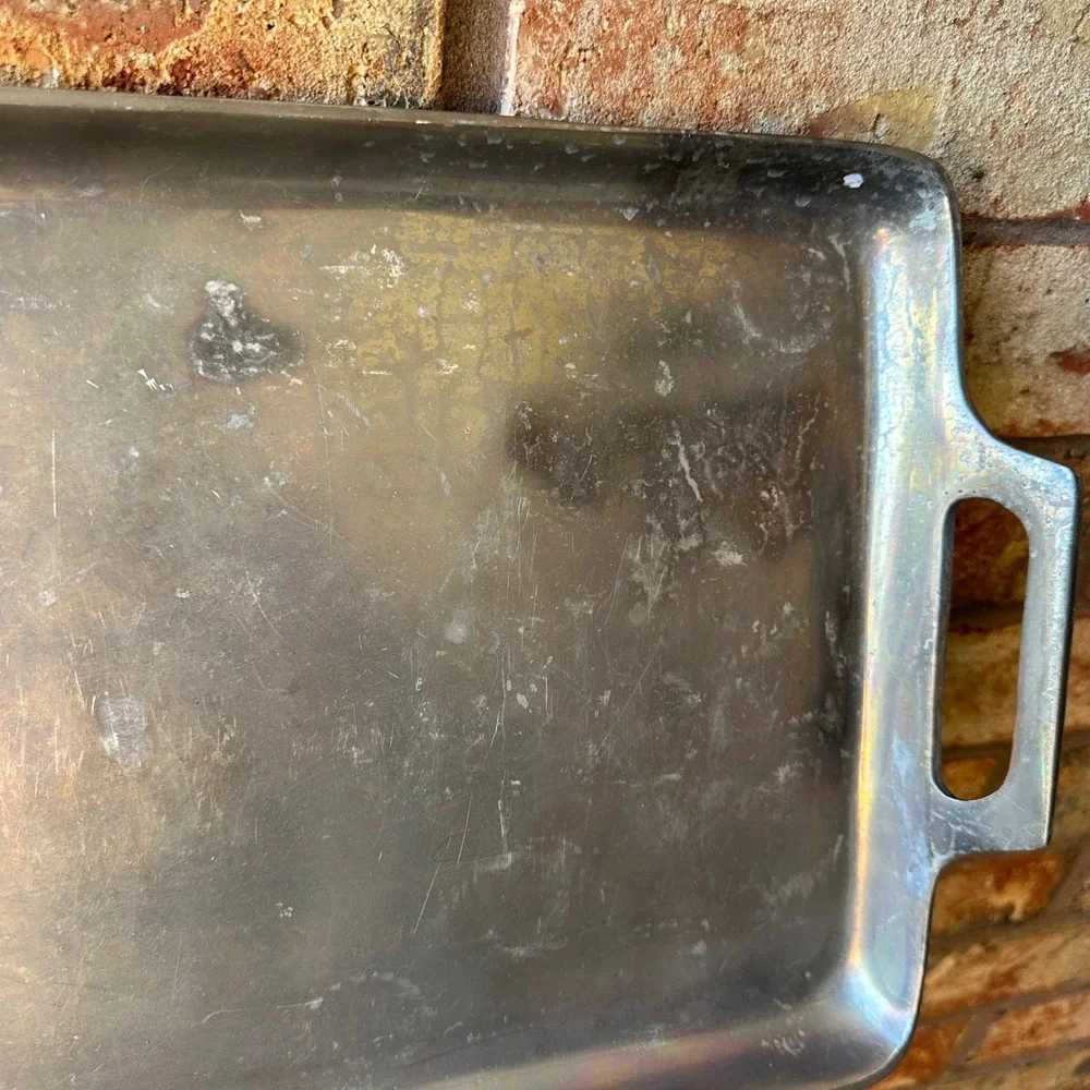 Pottery Barn Barona Aluminum Silver Metal Rectangular Serving‎ Tray with Handles